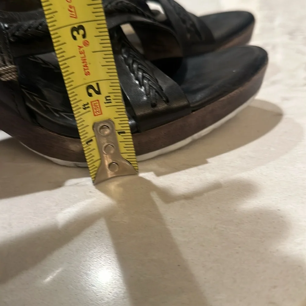 Cole Haan black leather/ wood slip on 4” heels - Picture 6 of 6